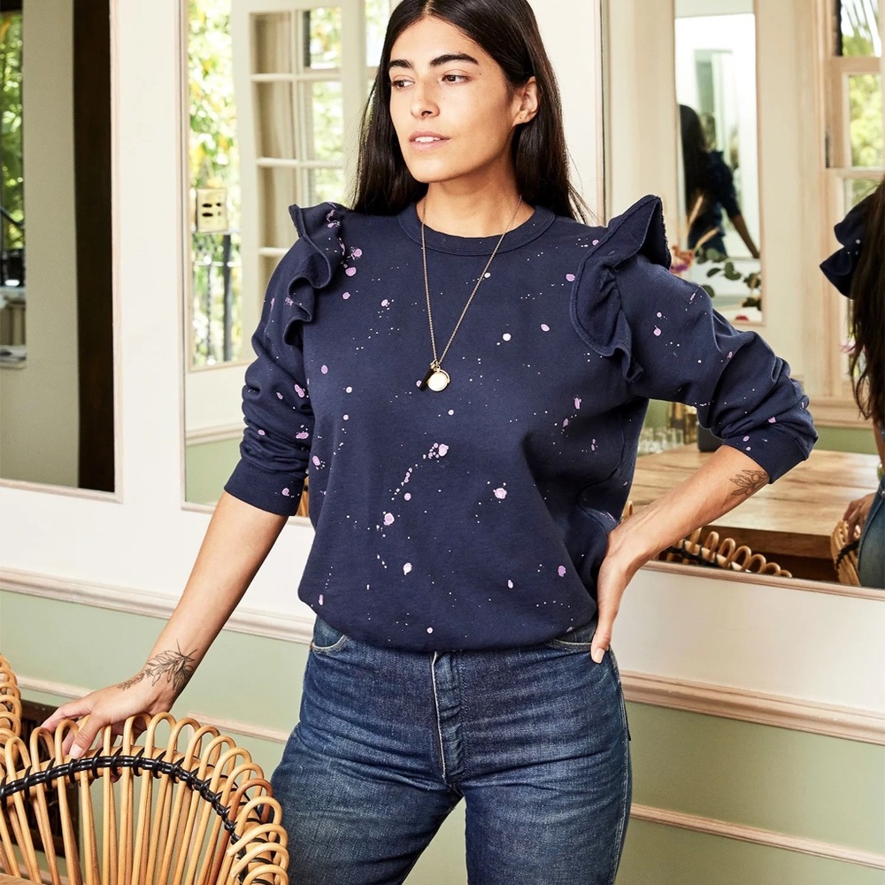 Clare V. Blue Printed Crew Neck Sweatshirt